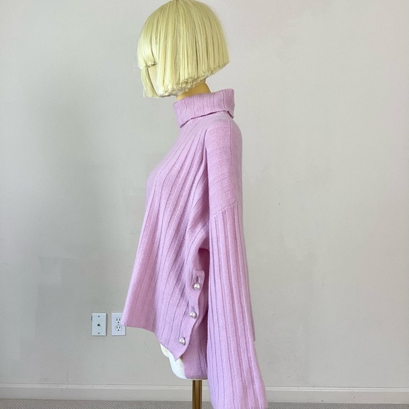 Millly Pink Cashmere Pearl Turtle Neck Sweater S - Picture 2 of 5